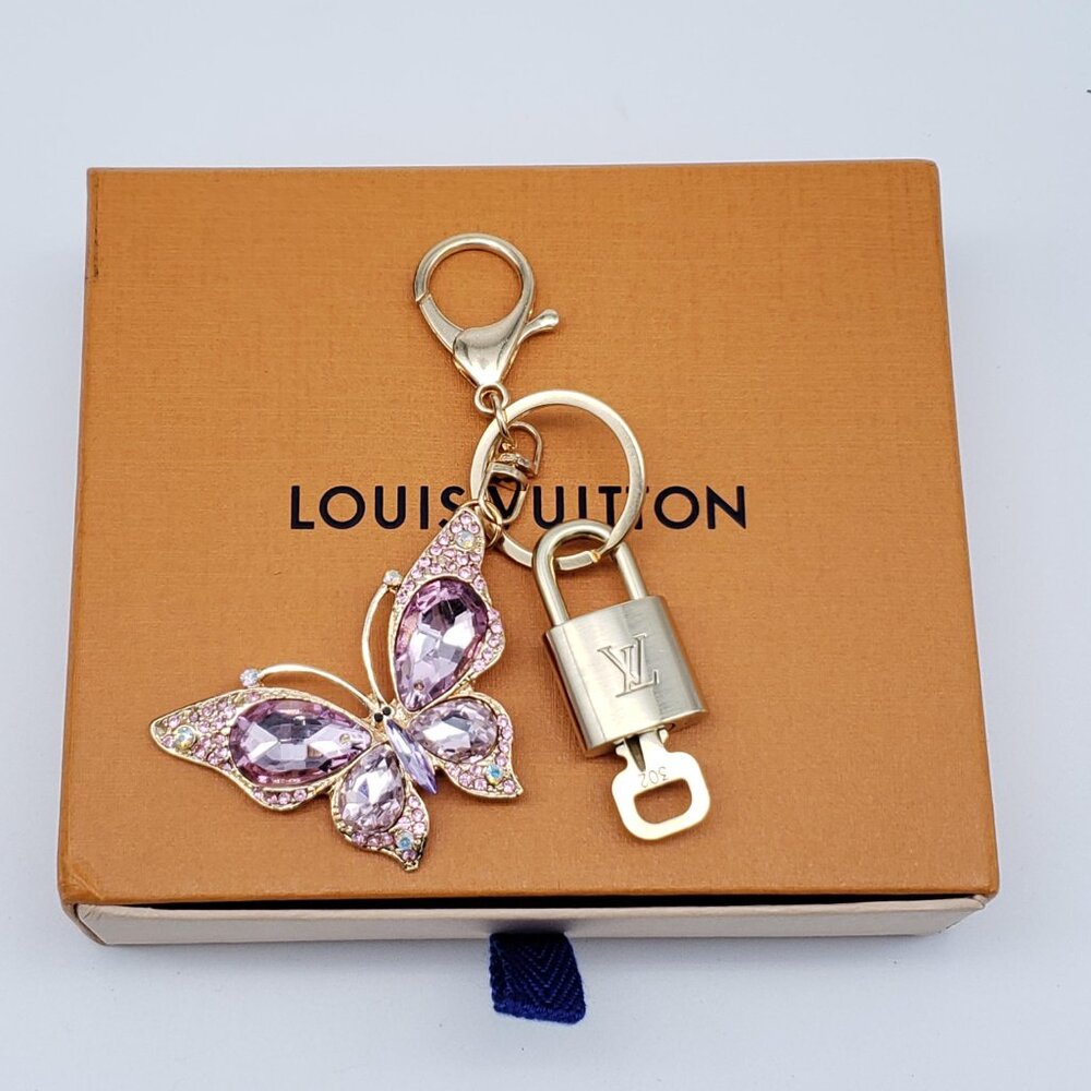 Authentic Louis Vuitton Gold Lock & Box w/ Unbranded Butterfly Bagcharm